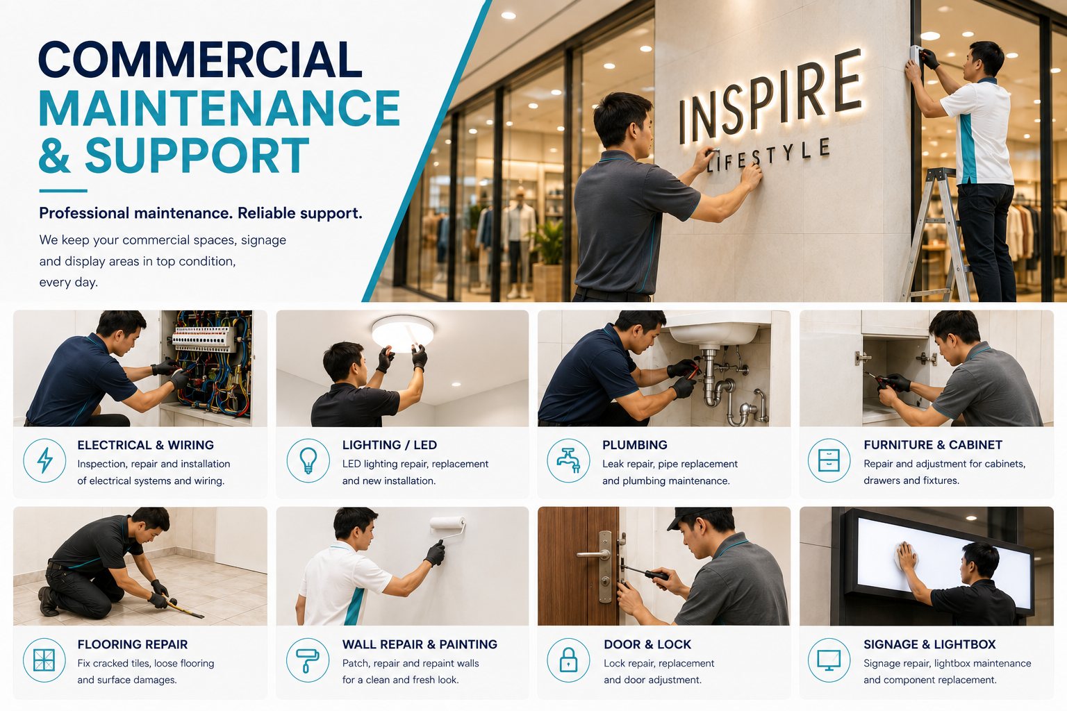 Commercial maintenance & support — JeRaff Arcylic & Installation